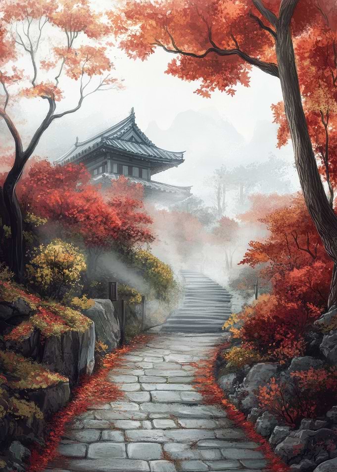 Autumn Temple Path