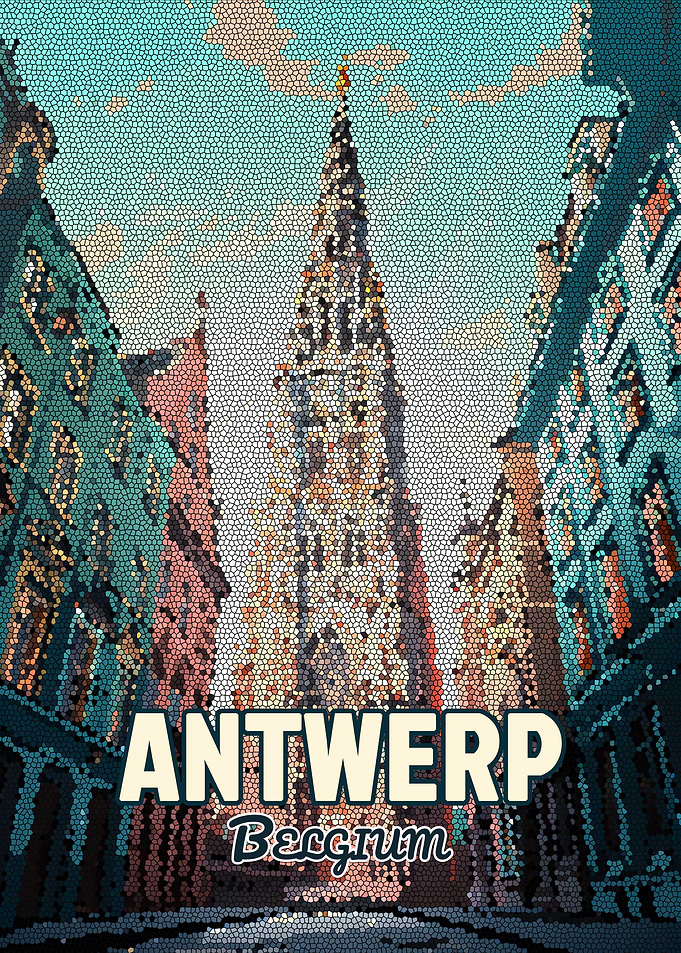 Antwerp Belgium Mosaic City Poster