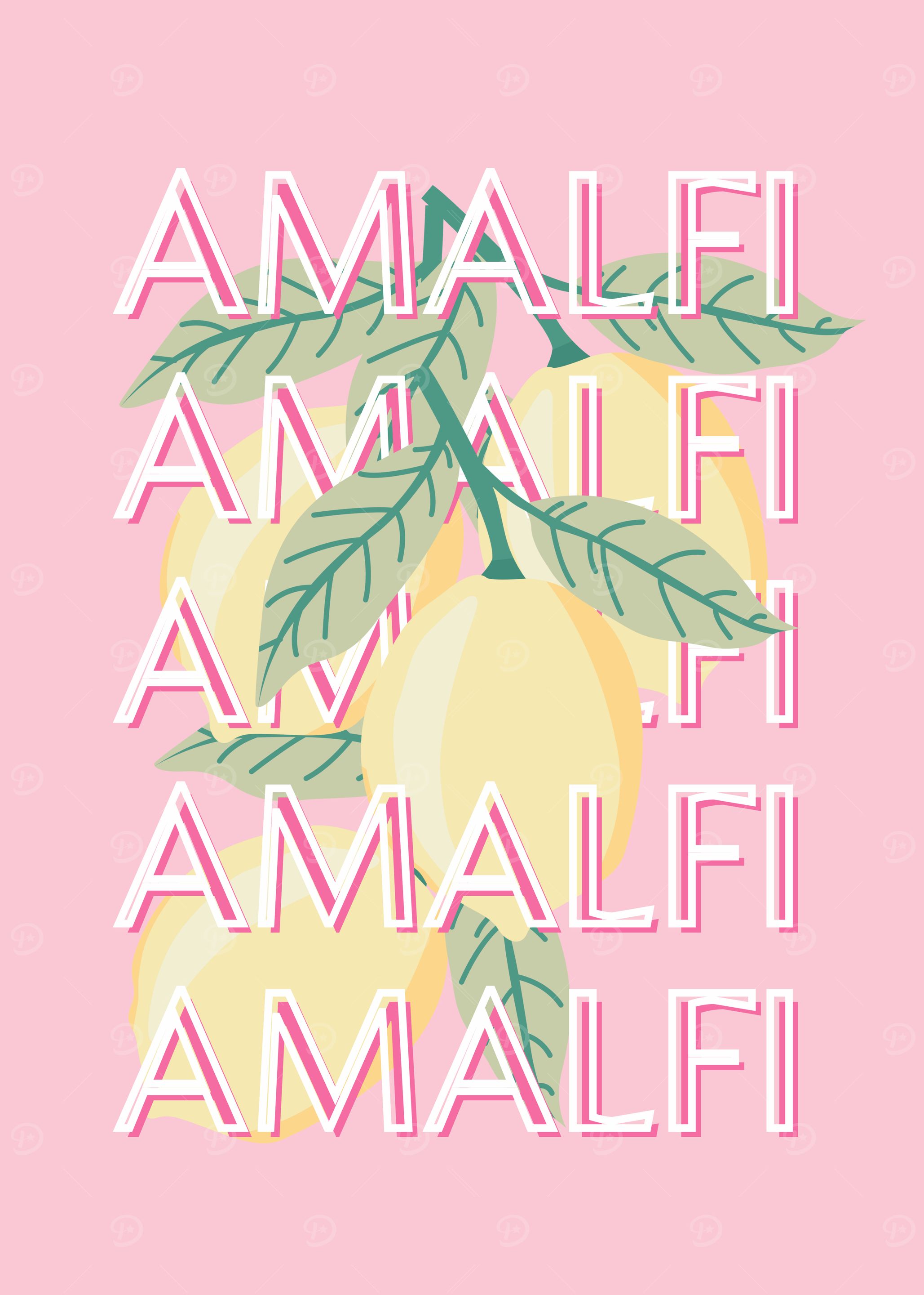 Amalfi Coast Italy Poster Lemons Pink Background