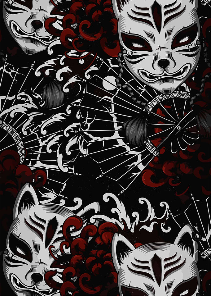 Kitsune Masks and Fans Pattern