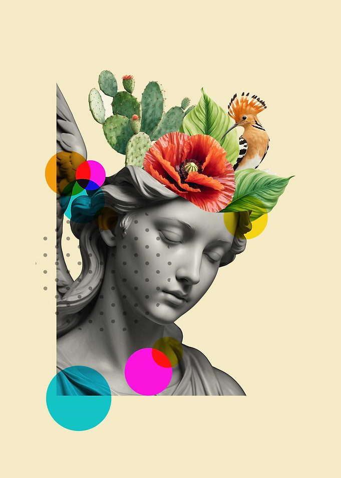 Statue with Floral and Bird Crown
