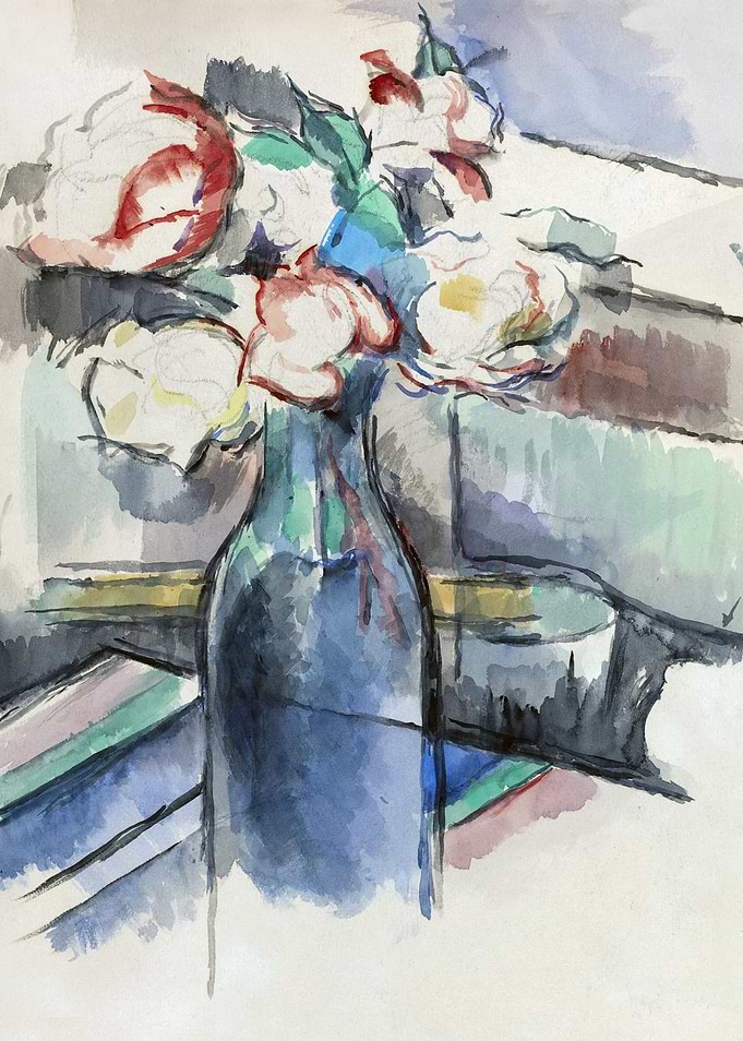 Watercolor Flowers in Blue Bottle