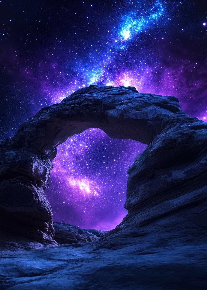 Stone Archway Under Starry Night Sky