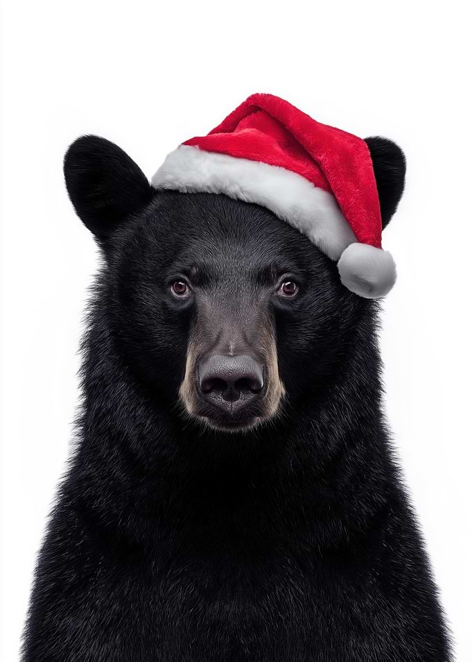 Black Bear with Christmas Santa Hat