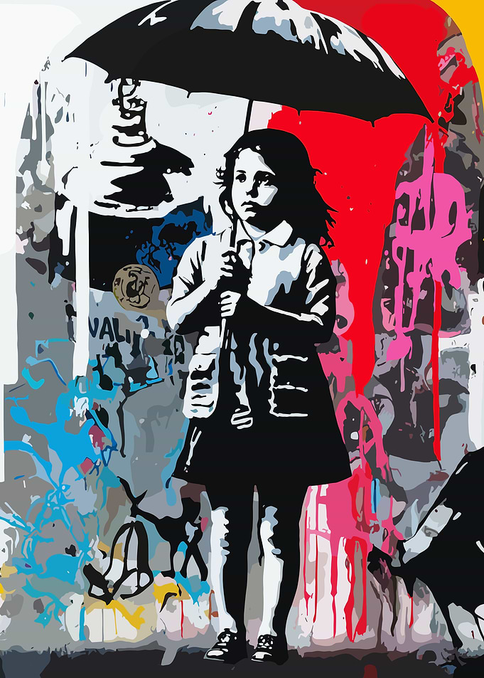 Girl with Umbrella in Graffiti Style