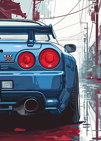 Blue Nissan Skyline GT-R Illustration