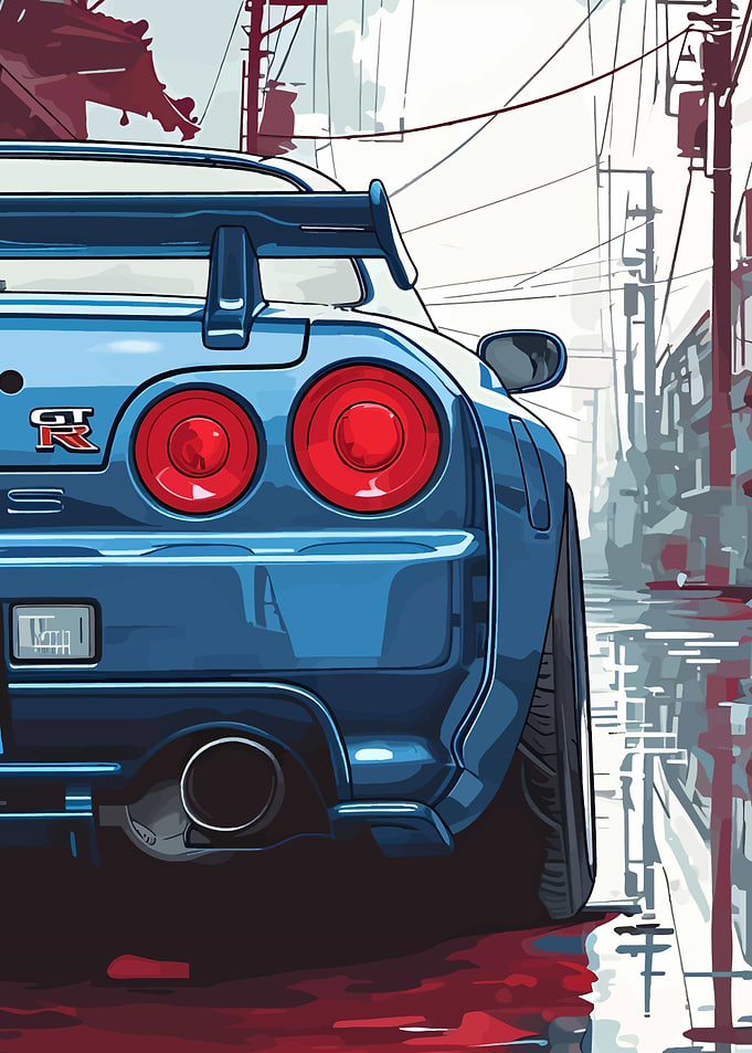 Blue Nissan Skyline GT-R Illustration
