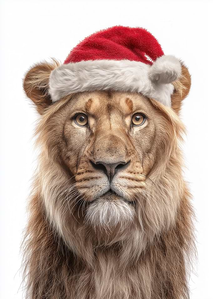Lion Wearing Christmas Santa Hat
