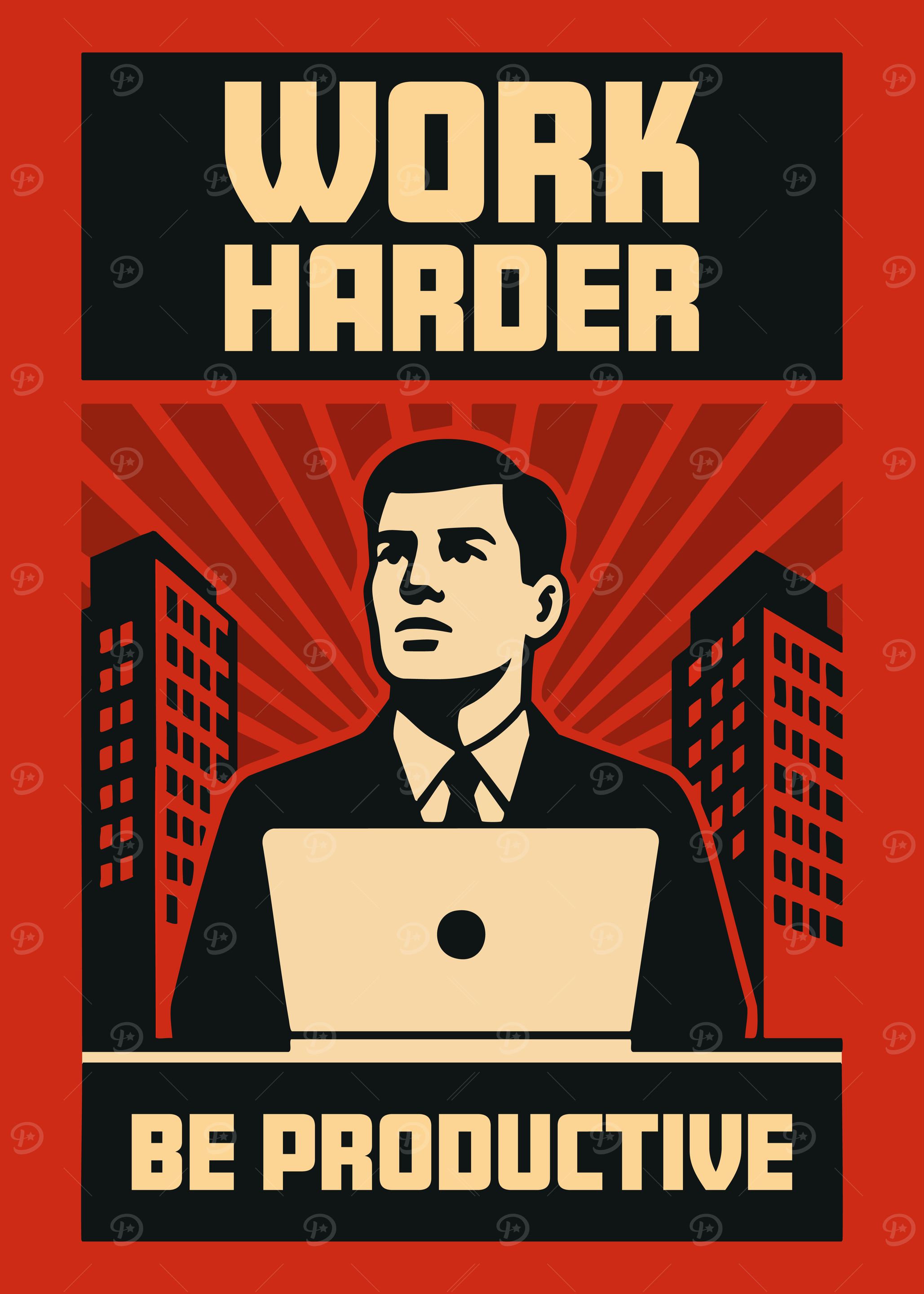 'WORK HARDER' Funny Propaganda Parody Poster Art Illustration