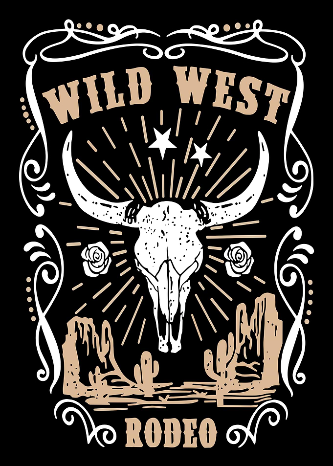 Wild West Rodeo Bull Skull Art