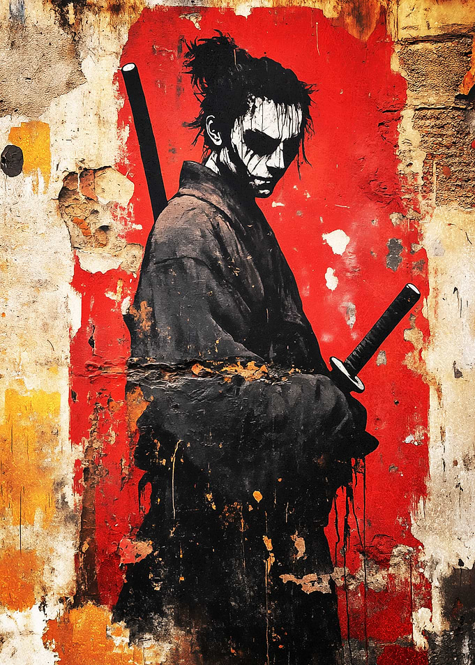 Samurai Warrior on Distressed Wall