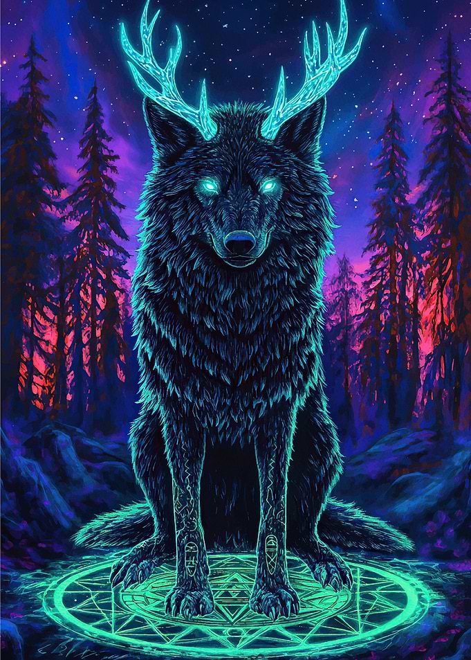 Mystical Wolf Antlers Forest