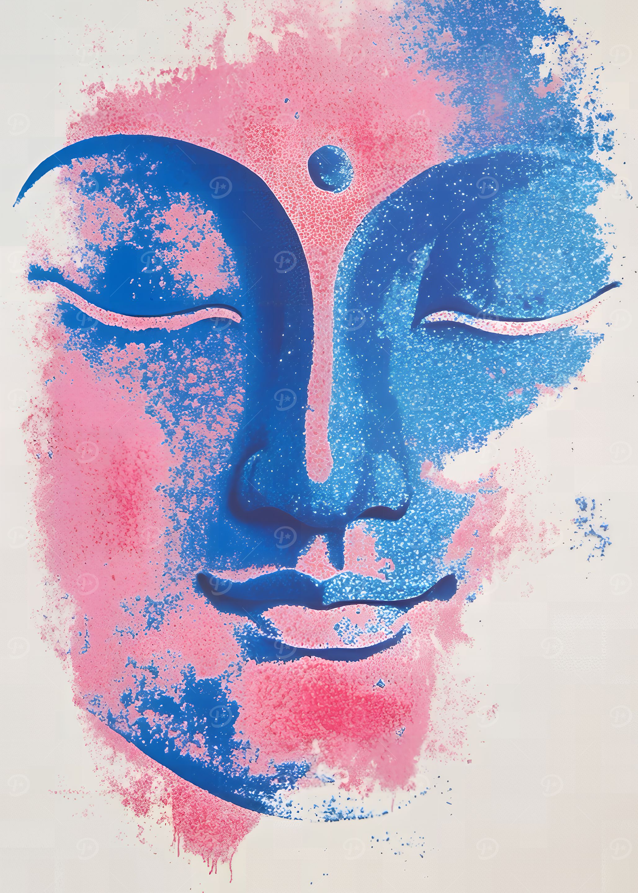 Blue and Pink Buddha Face Art