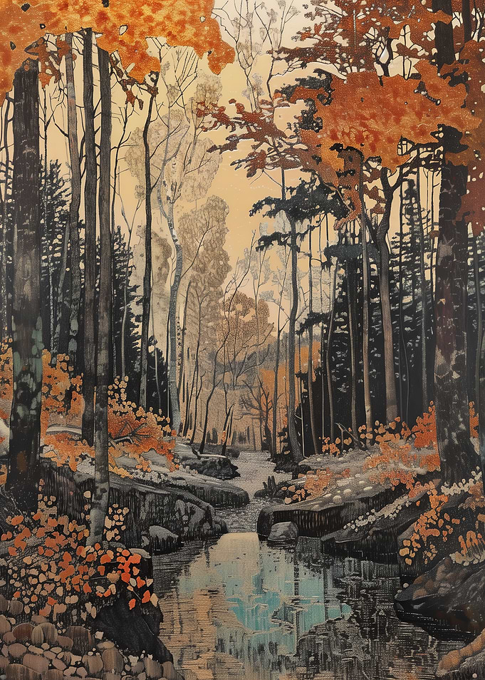 Autumn Forest Stream Painting