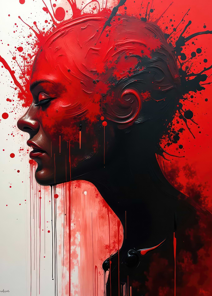 Red and Black Abstract Portrait V5