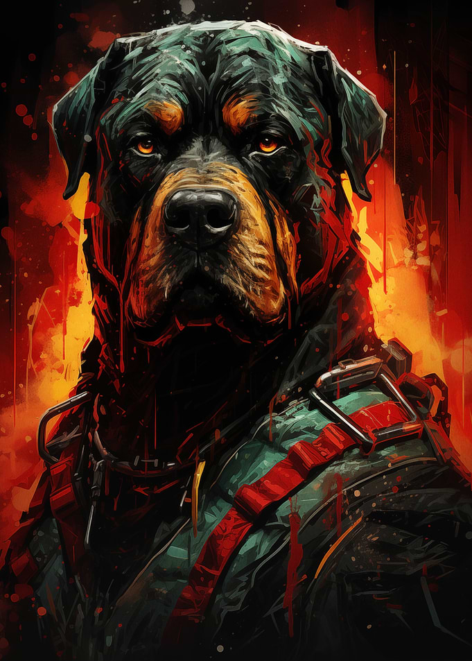 Rottweiler Portrait with Harness