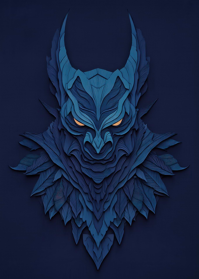 Blue Demon Mask with Glowing Eyes