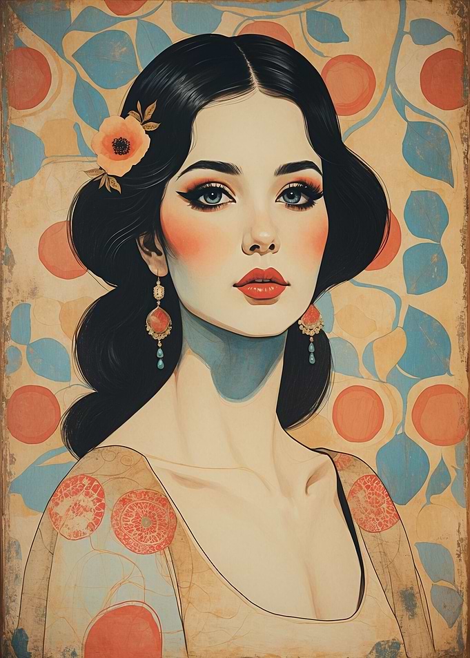 Art Nouveau Woman With Floral Background
