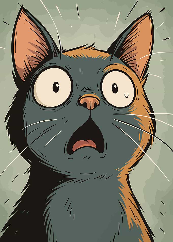 Cartoon Cat with Surprised Expression