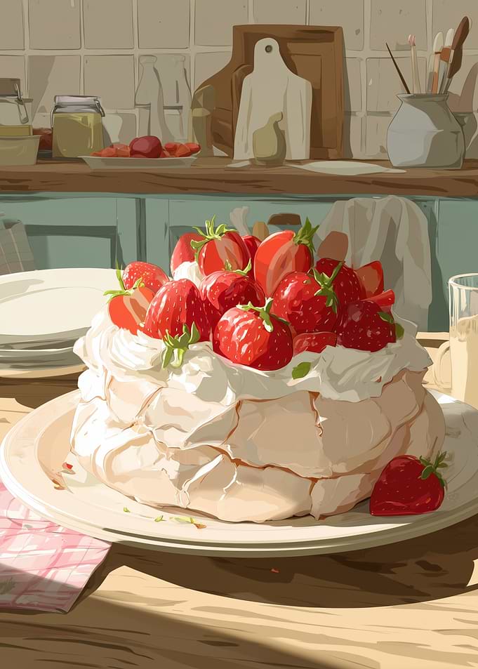 Strawberry Pavlova Dessert Still Life