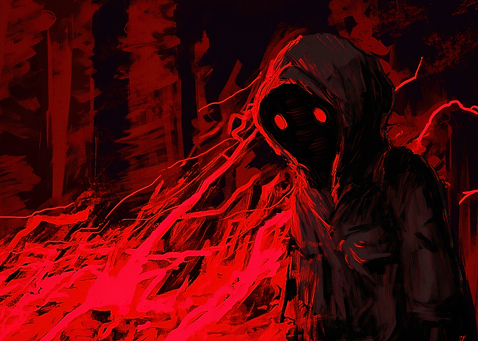 Hooded Figure in Red and Black