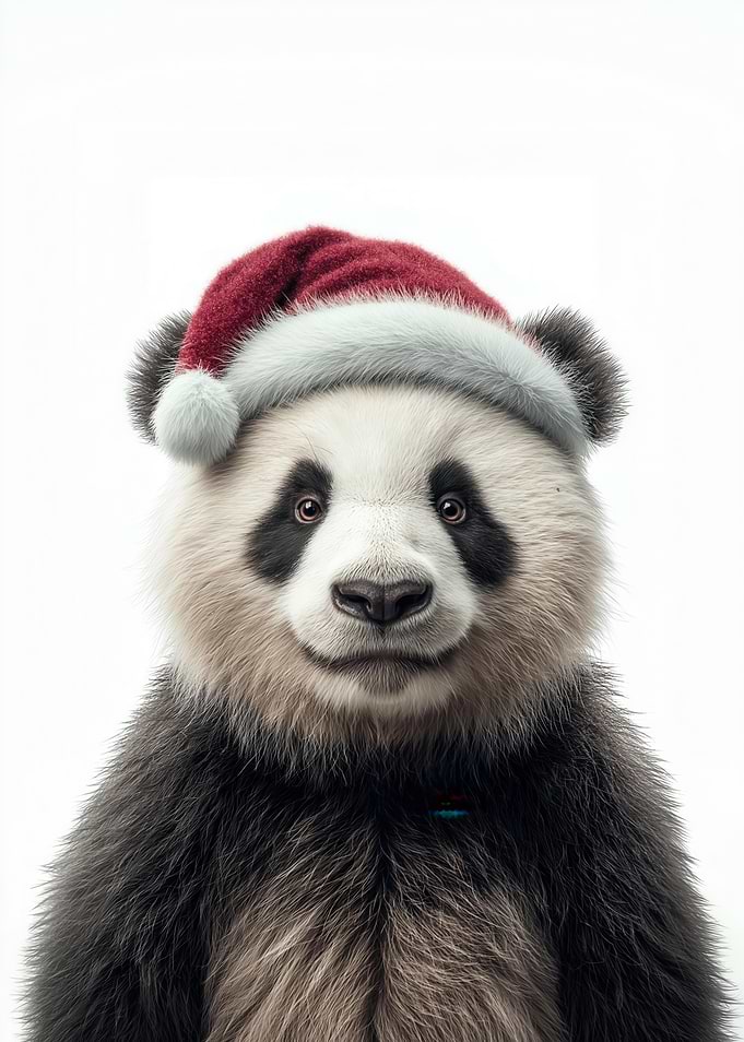 Christmas Panda with Santa Hat Portrait