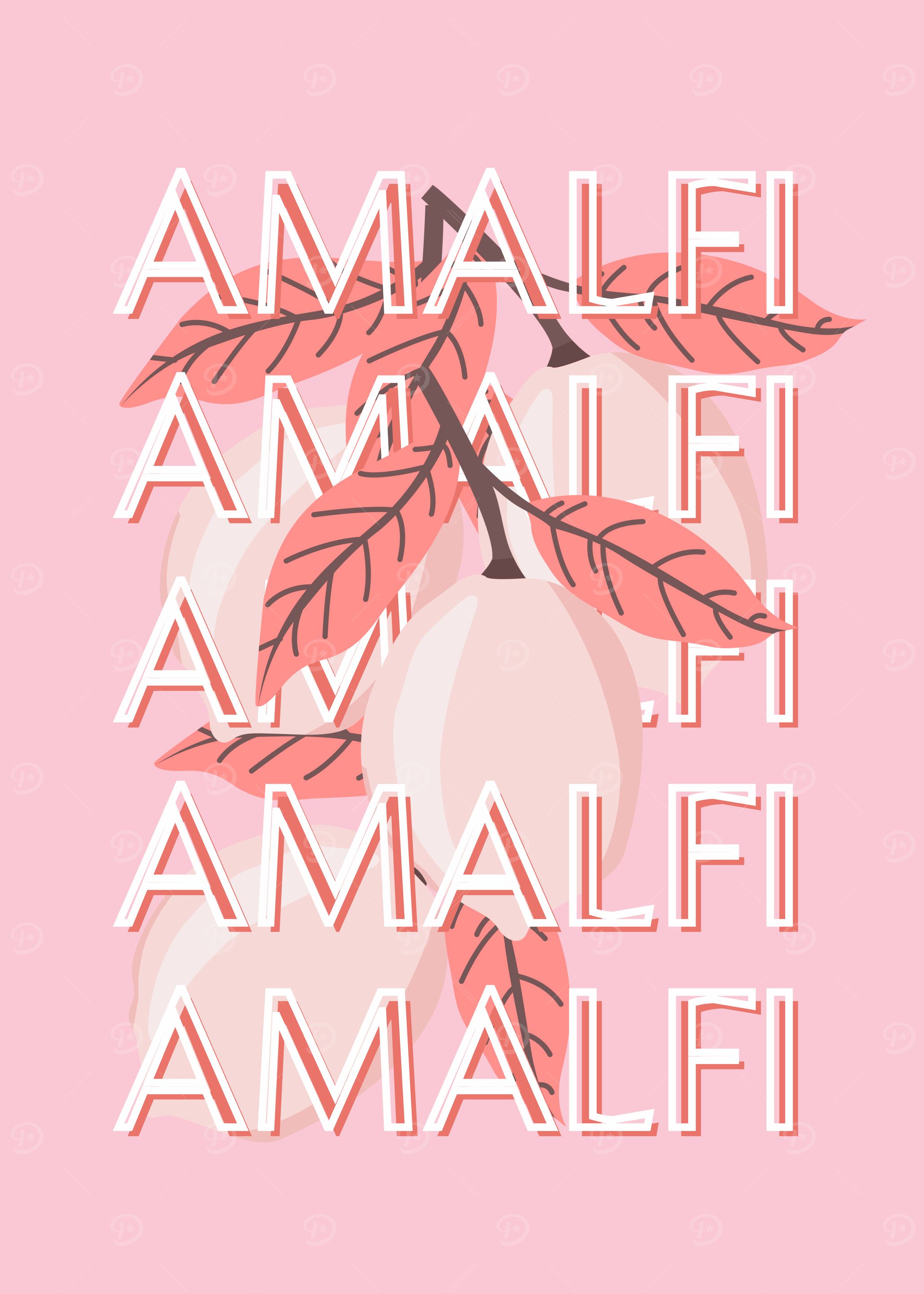 Amalfi Lemons Pink Aesthetic, Italy Travel Art