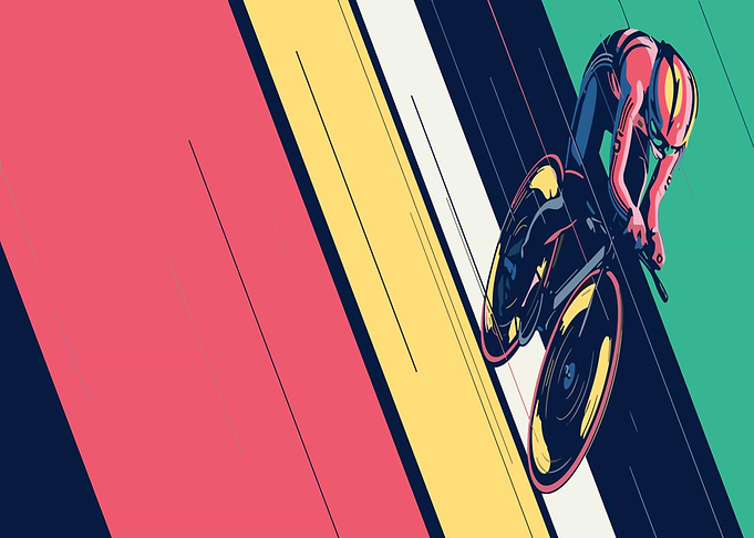 Cyclist in Motion with Colorful Background