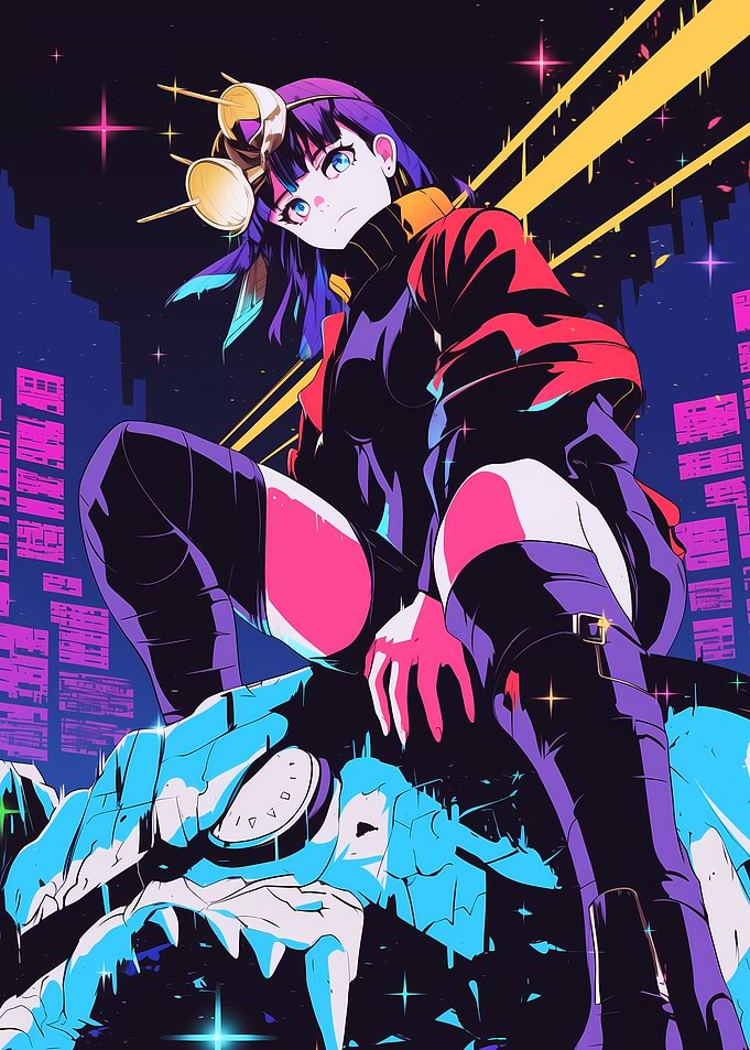 Cyberpunk Girl on Robotic Dragon