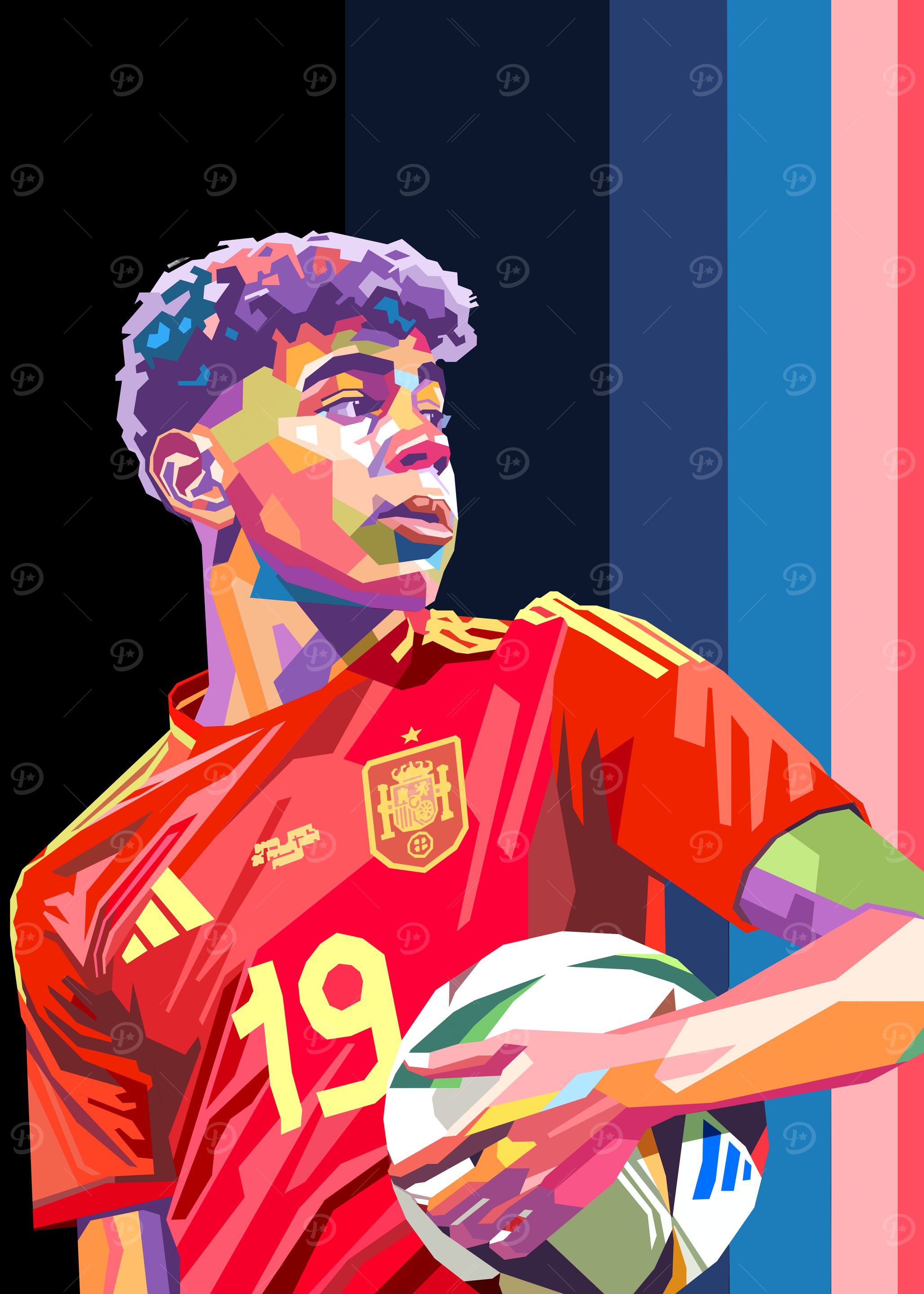 Colorful Portrait of Soccer Player Lamine Yamal