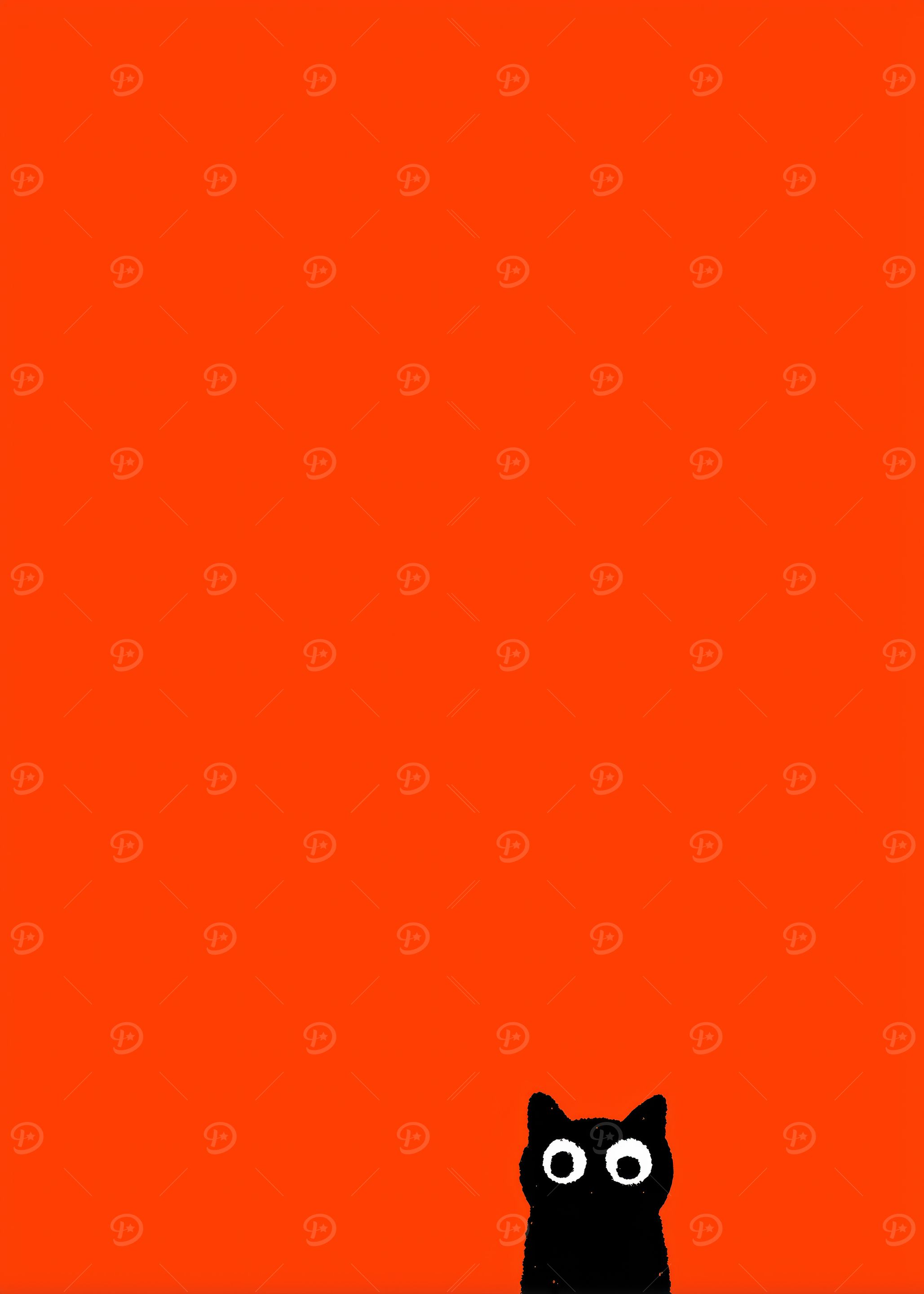 Black Cat on Orange Background