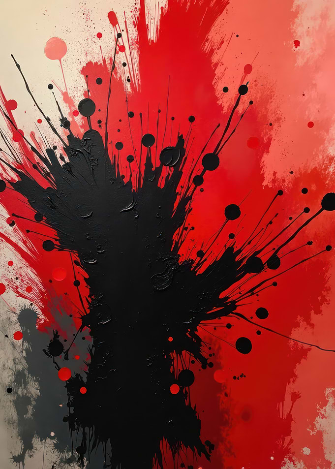 Abstract Red and Black Splatter Art