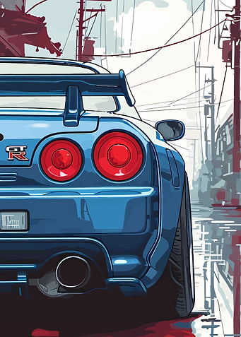 Blue Nissan Skyline GT-R Illustration
