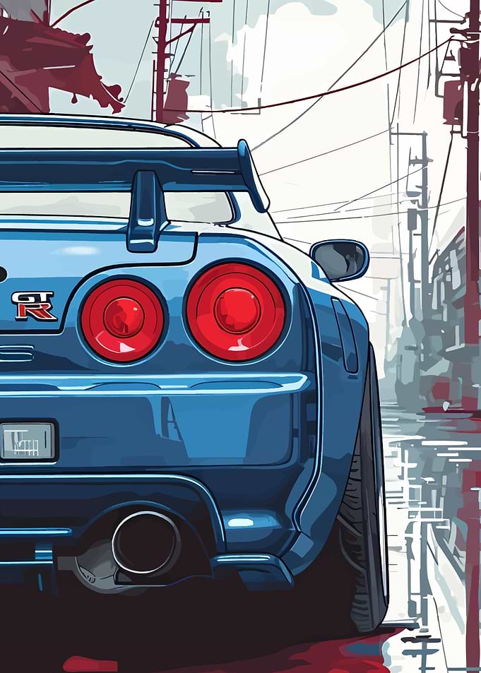 Blue Nissan Skyline GT-R Illustration