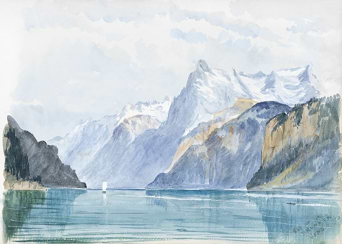 Mountain Lake Watercolor Painting