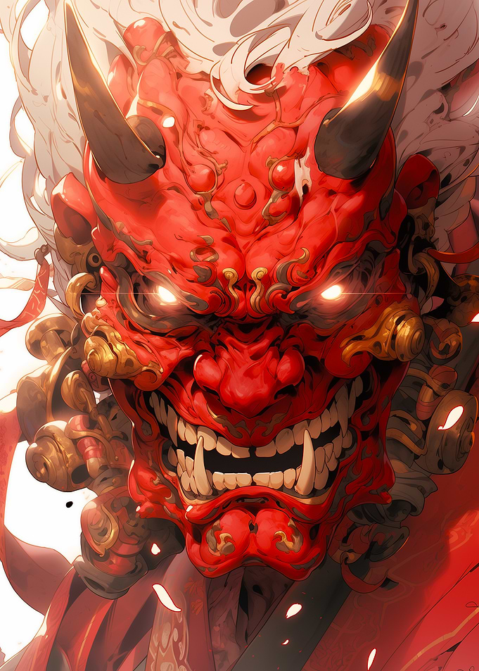 Red Oni Mask Digital Art