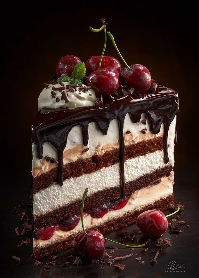 Black Forest Cake Slice with Cherries