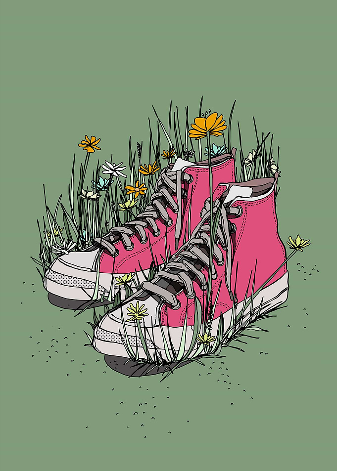 Pink Sneakers in a Field of Flowers
