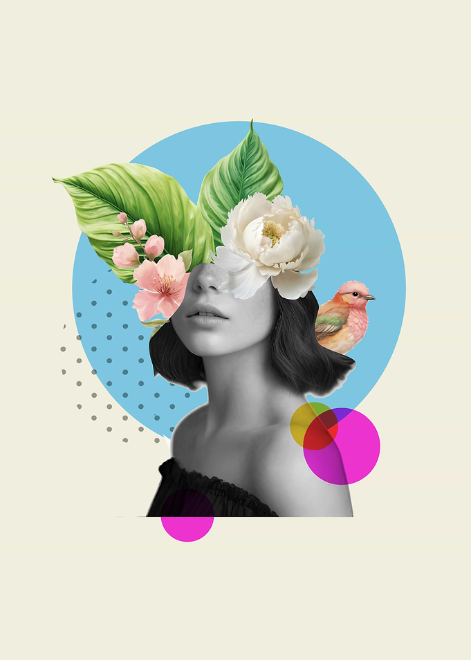 Floral Woman with Bird Collage