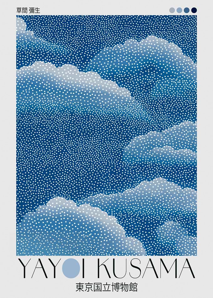Yayoi Kusama Print Japanese Art Navy Blue Wall Art Polkadot dopamine decor Abstract Print maximalist Wall Art Wabi Sabi Poster