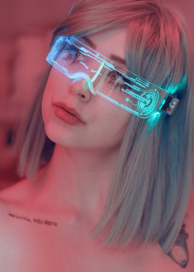 Cyberpunk Girl with Futuristic Glasses