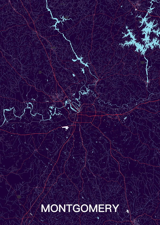 Montgomery Alabama Map - Dark Aesthetic