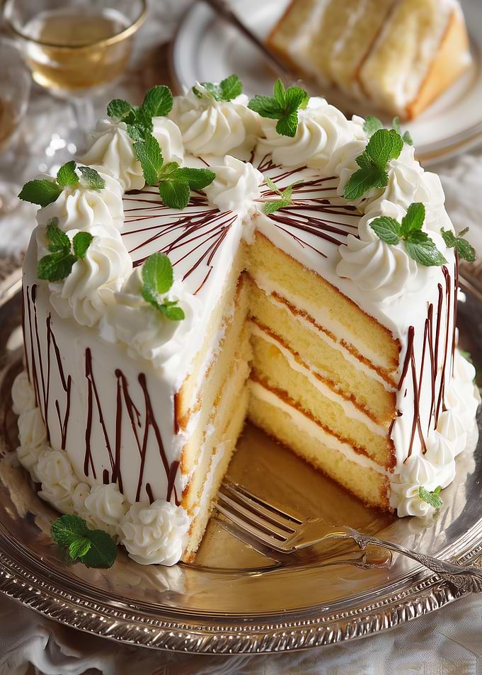 Elegant Layer Cake with Mint Garnish