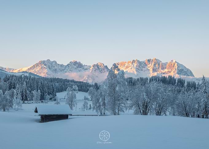 Winter Mountain Landscape at Sunset