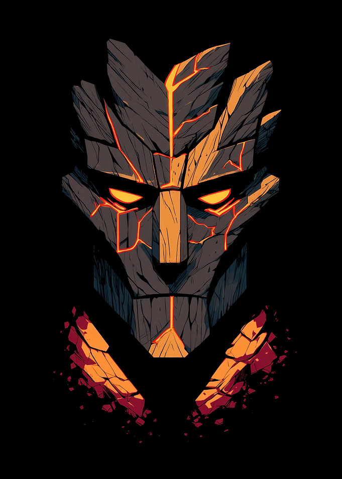 Stone Golem Face with Lava Cracks