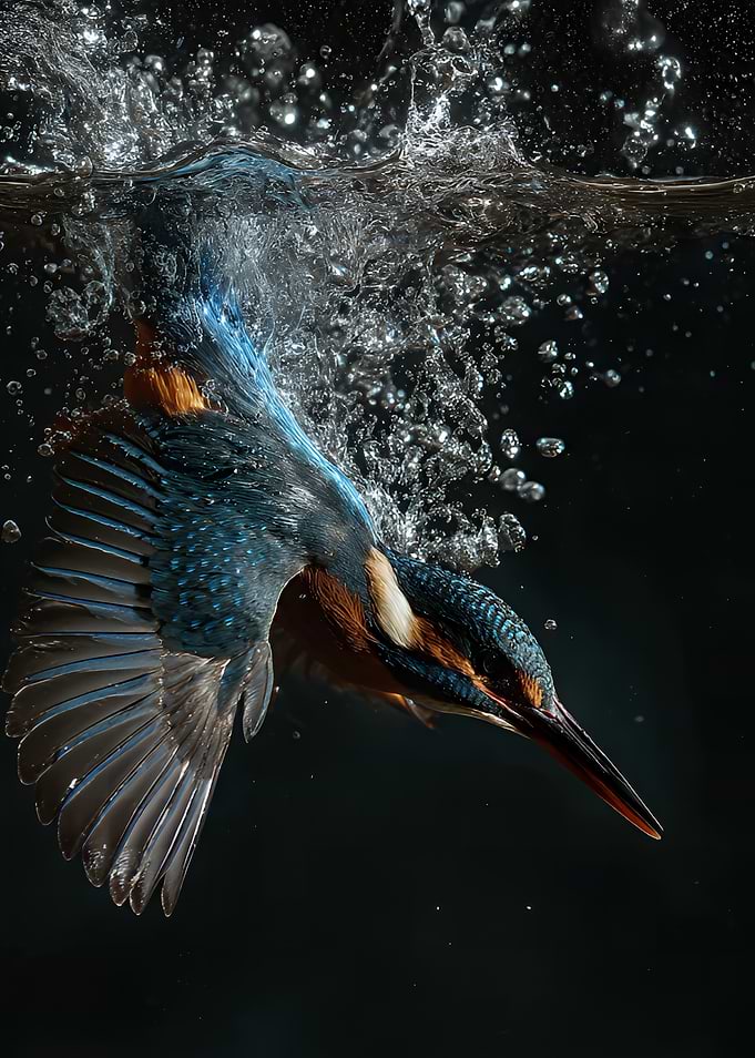 Kingfisher Diving into Water