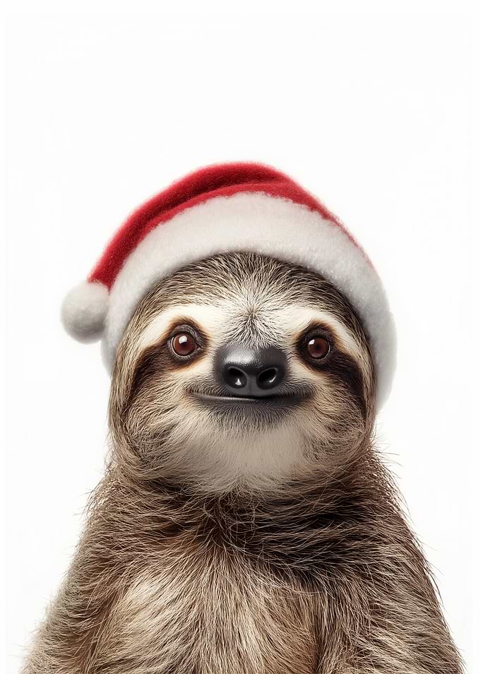 Christmas Sloth with Santa Hat Portrait