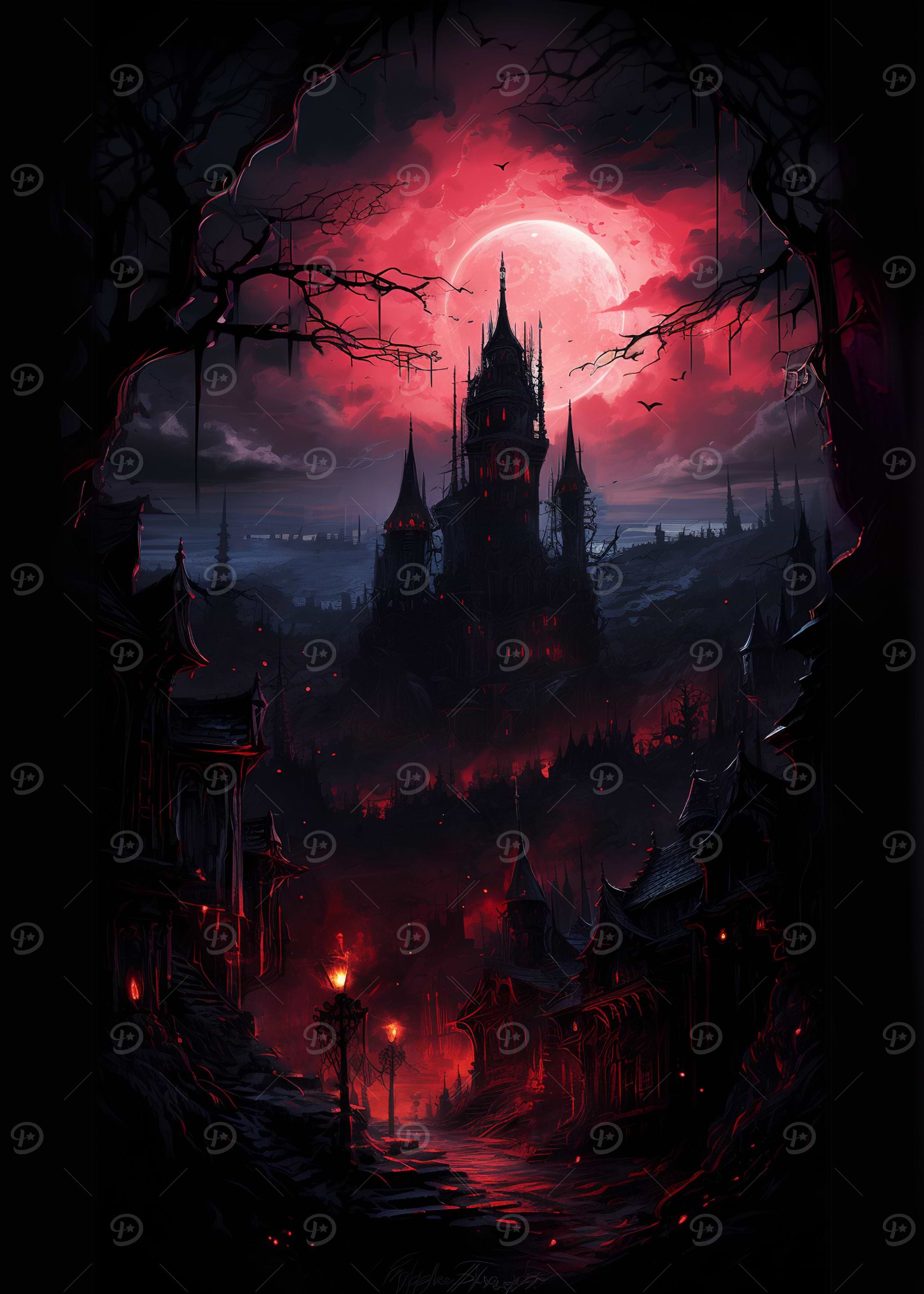 Dark Castle Under a Red Moon