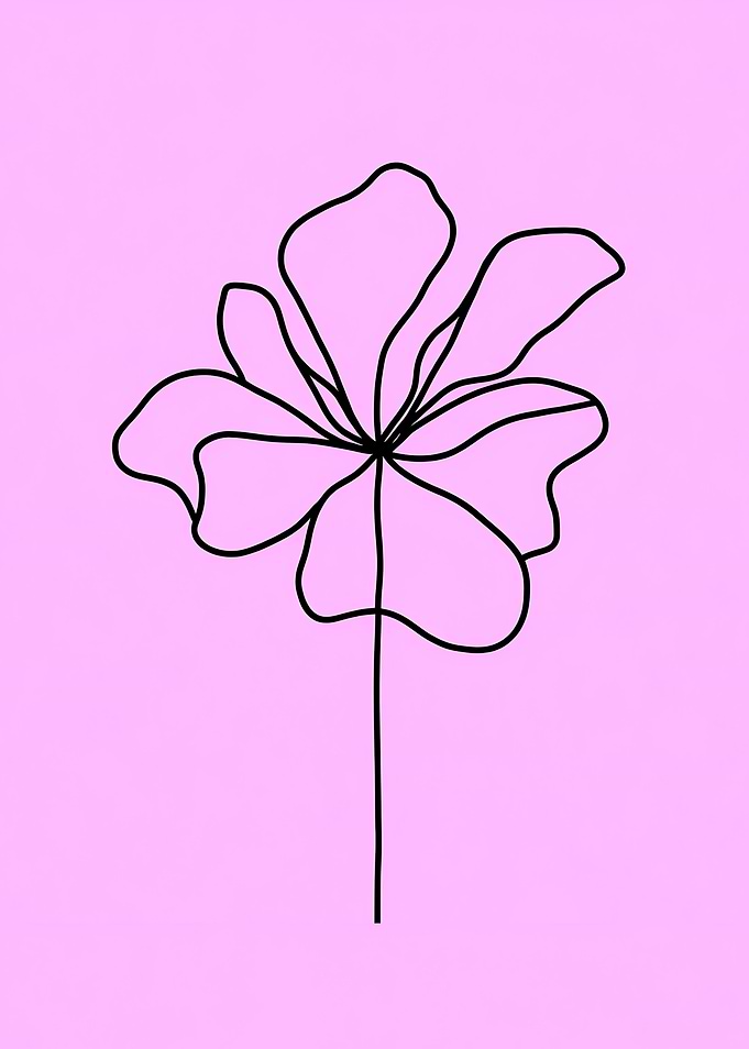 Minimalist Flower Line Art on Pink
