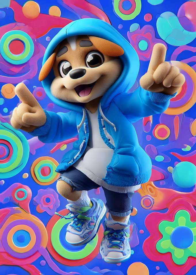 Cartoon Dog in Blue Hoodie